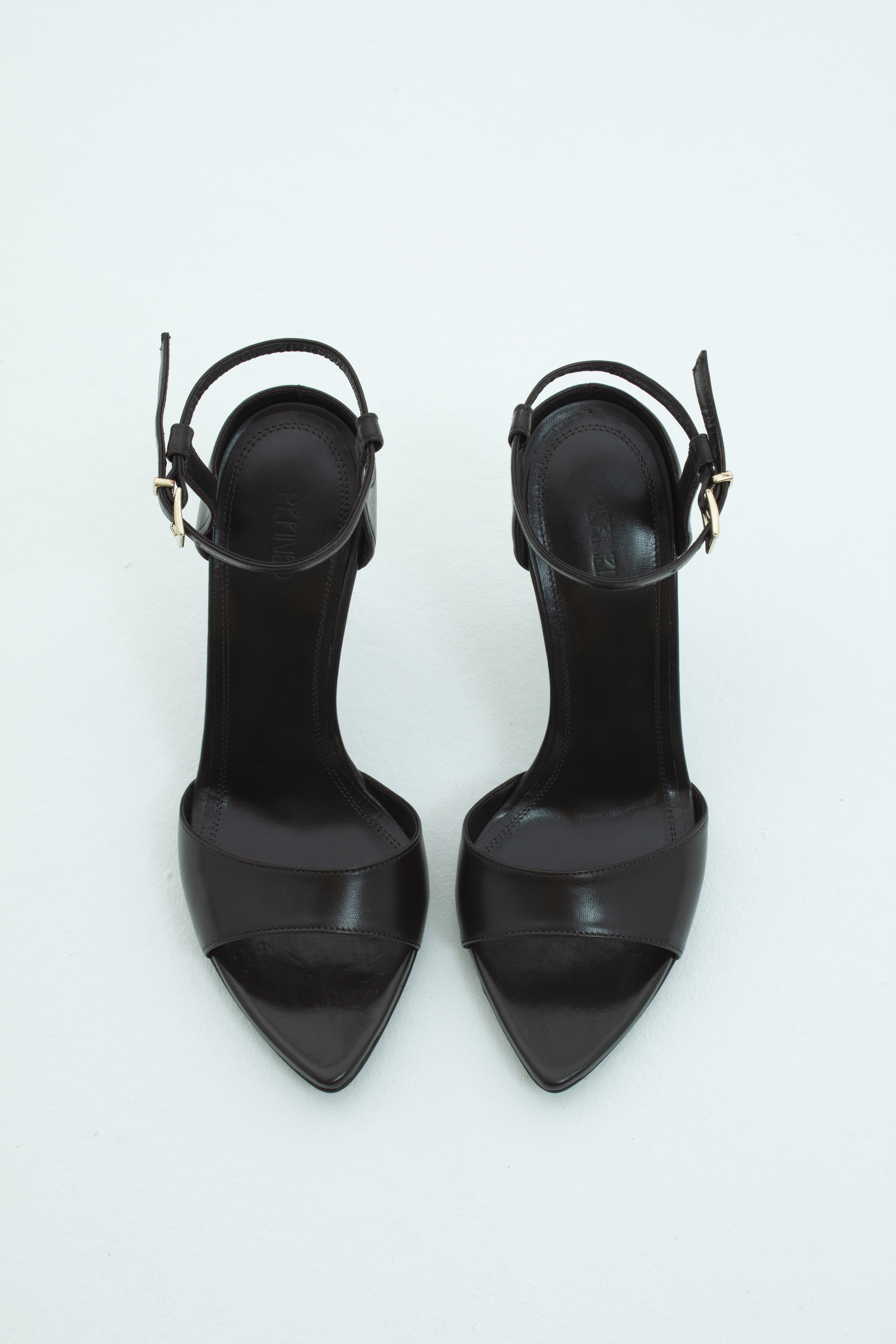 Босоножки с острым носом на высоком каблуке темно-коричневая кожа, фото 1