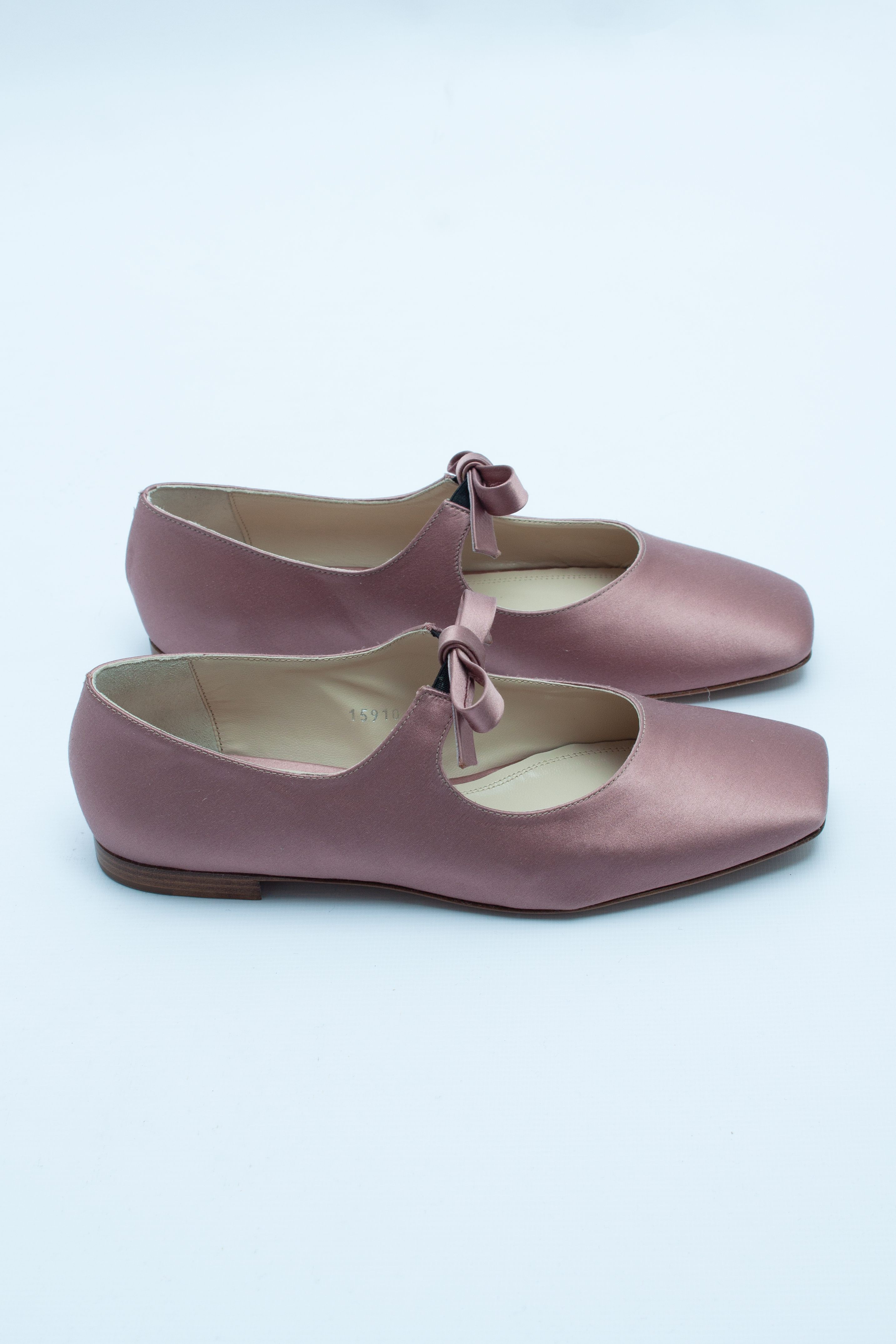 Балетки с квадратным носом с бантами нюдовый атлас, photo 2