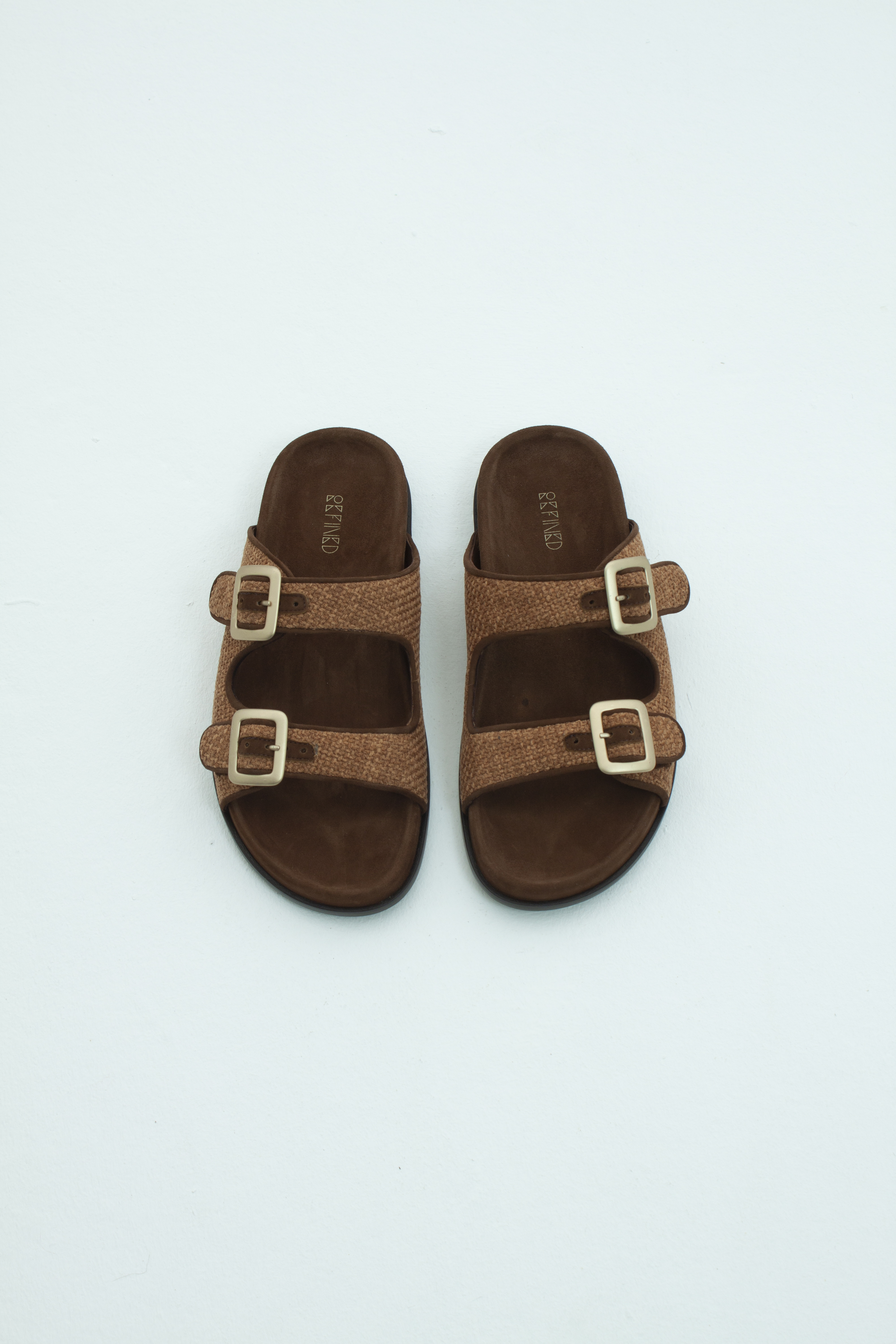 Cандалии с двойными ремешками с пряжками коричневая замша и рогожка, photo 1