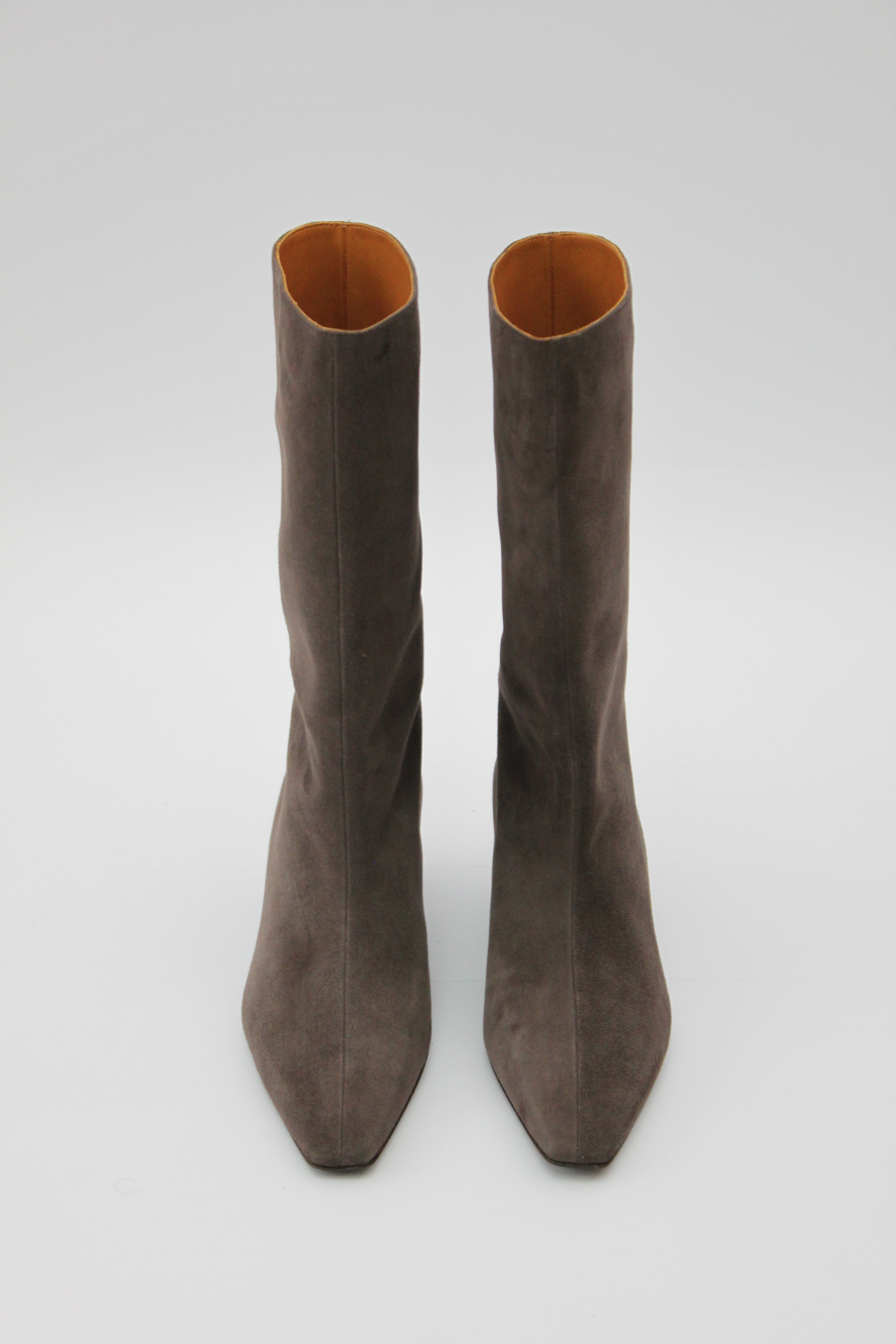 Ботильоны-трубы на низком каблуке из шоколадной замши, photo 1