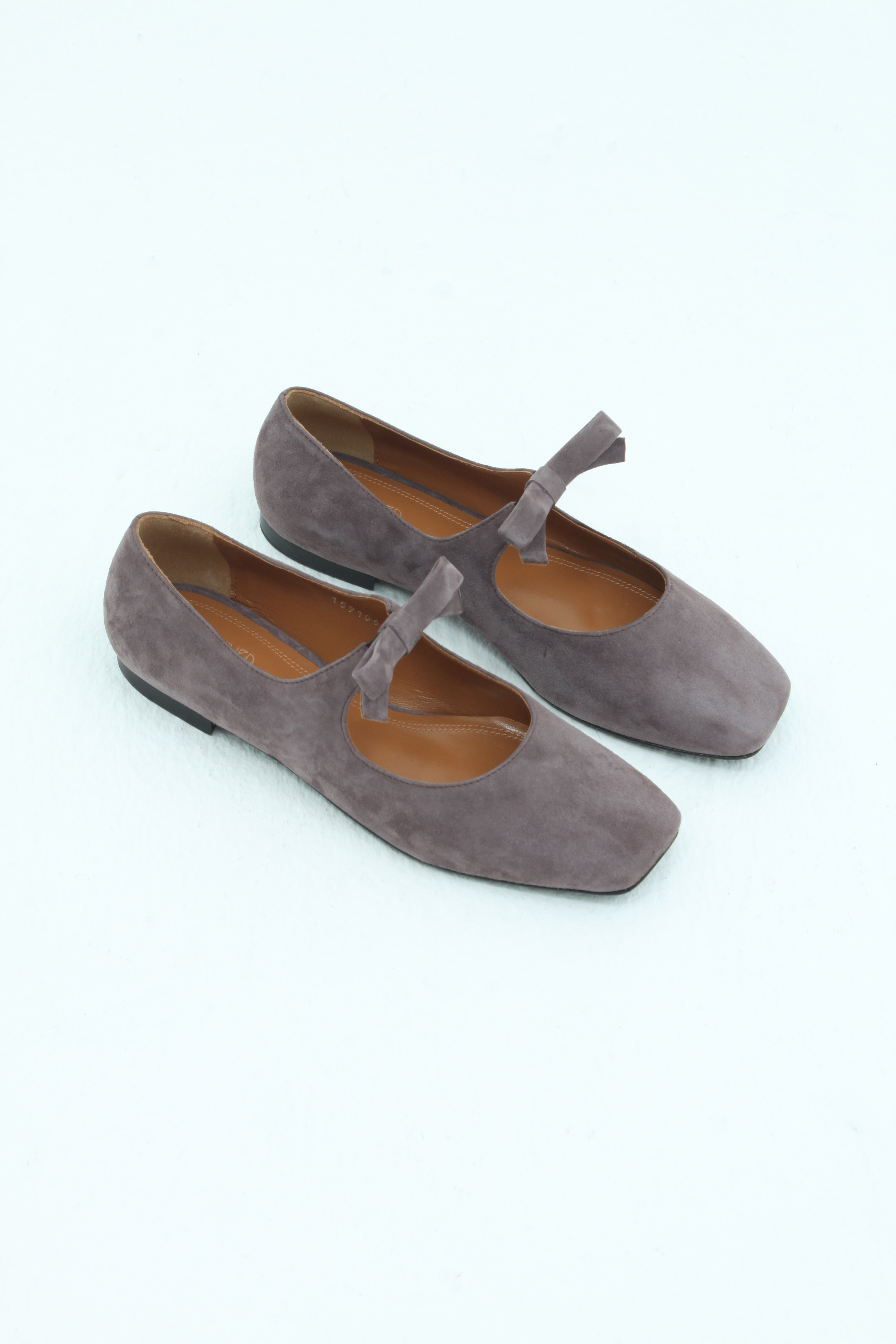 Балетки с квадратным носом с бантами замша винного цвета, фото 2