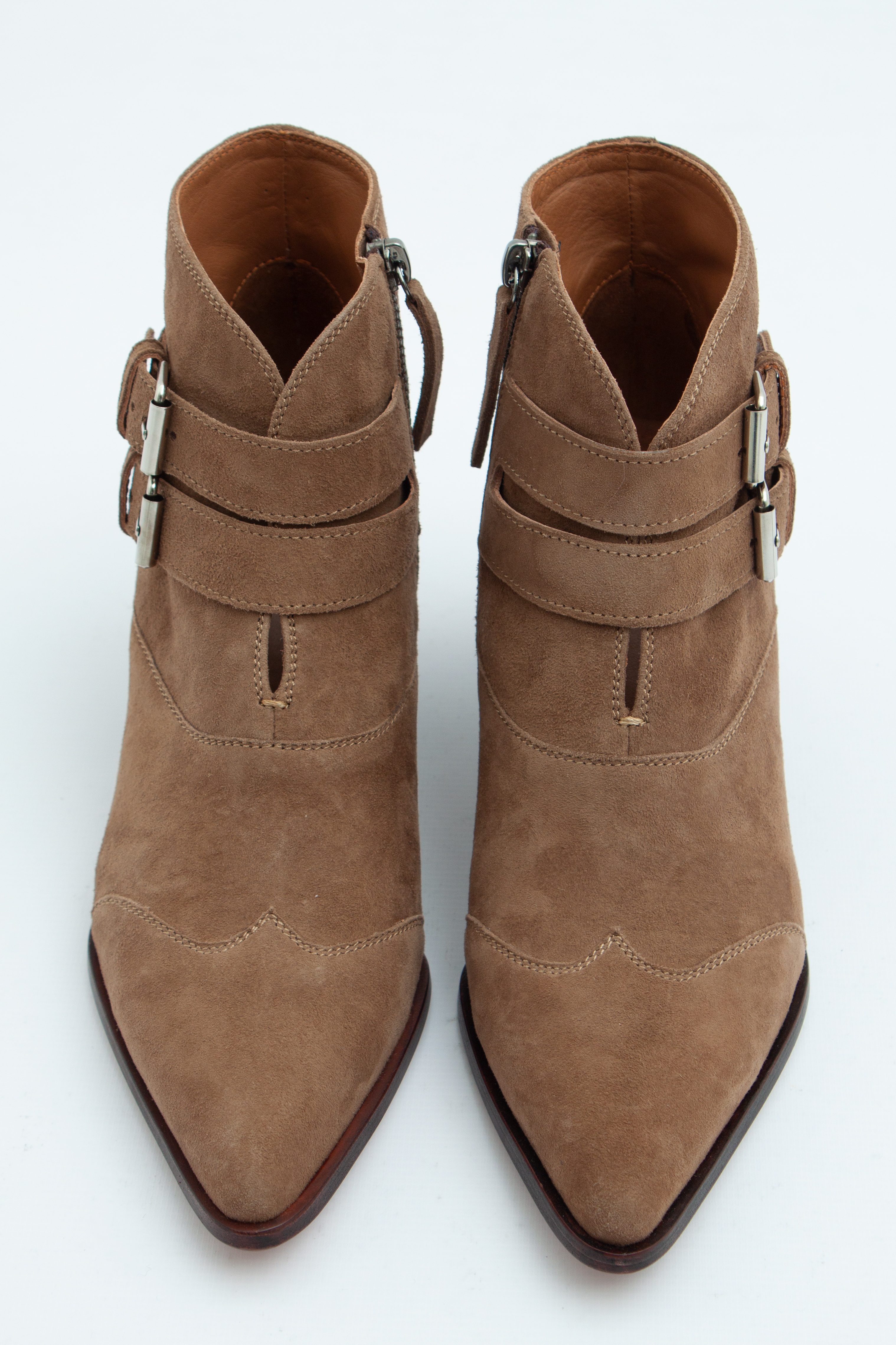 Казаки с двойным ремешком с пряжками коричнево-серая замша, photo 1