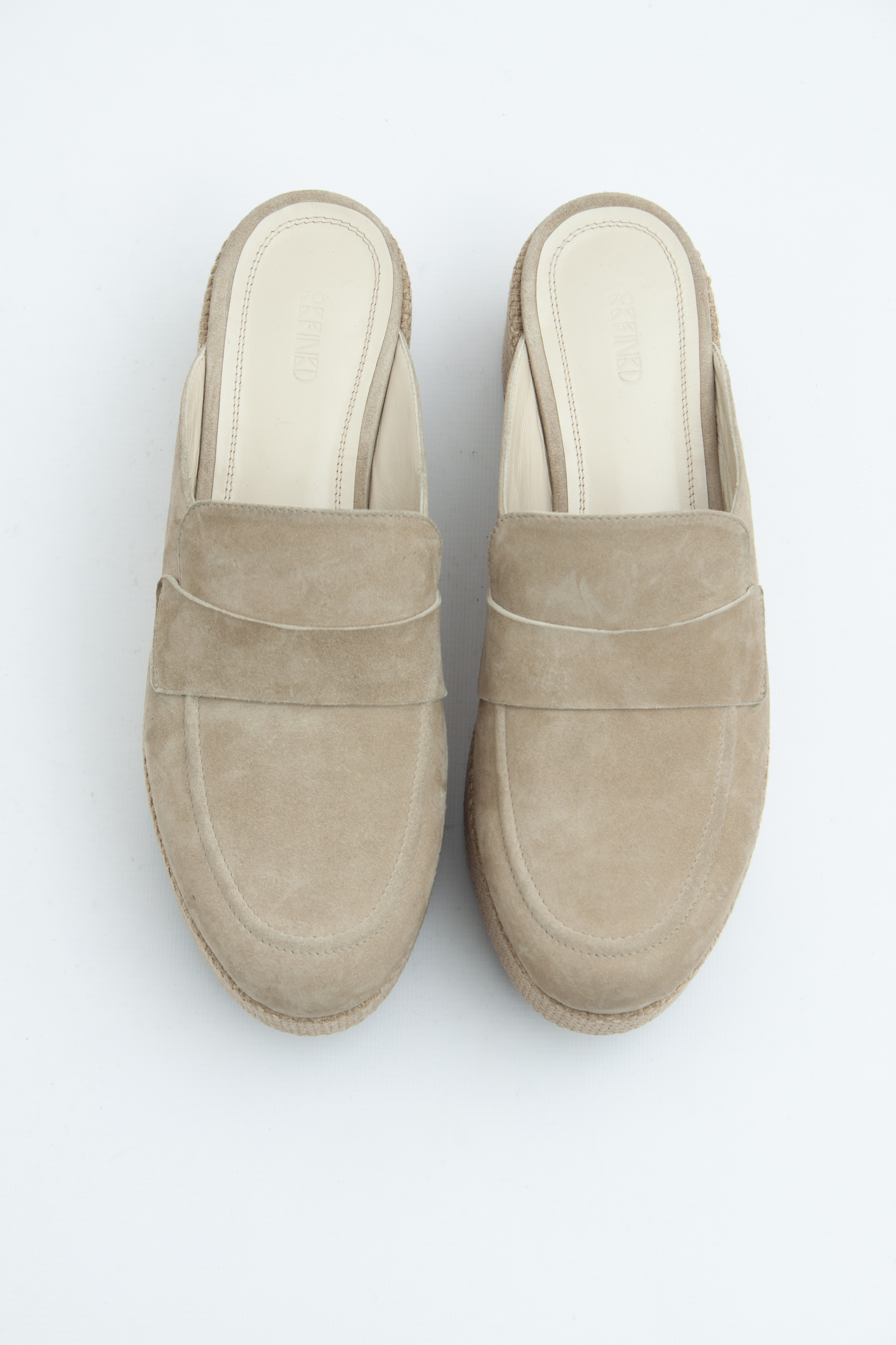 Мюли на платформе бежевая замша, каблук обтянут рогожкой, фото 1