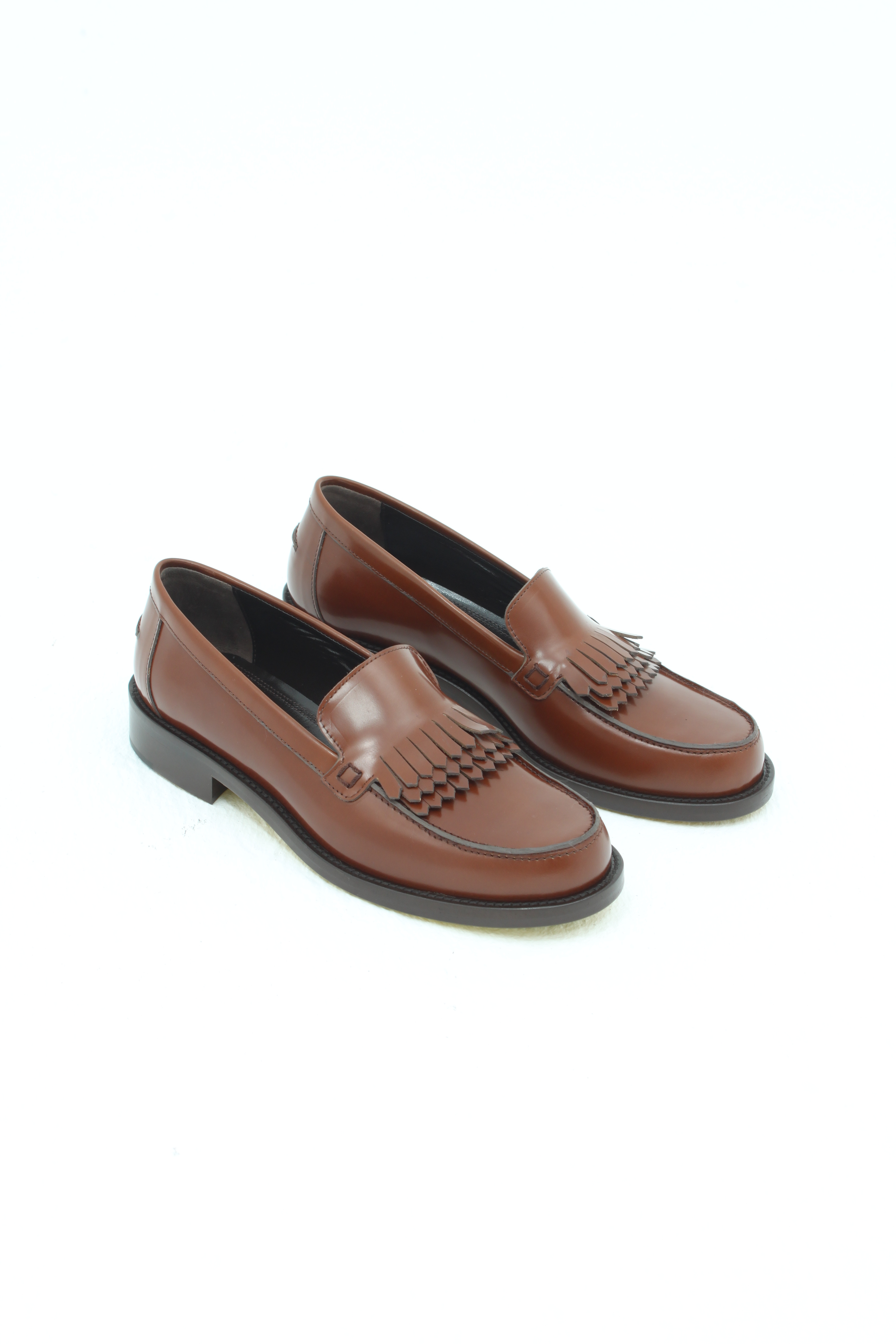 Лоферы на контрастной подошве с декором в виде бахромы коньячного цвета (кожа abresevato), photo 2