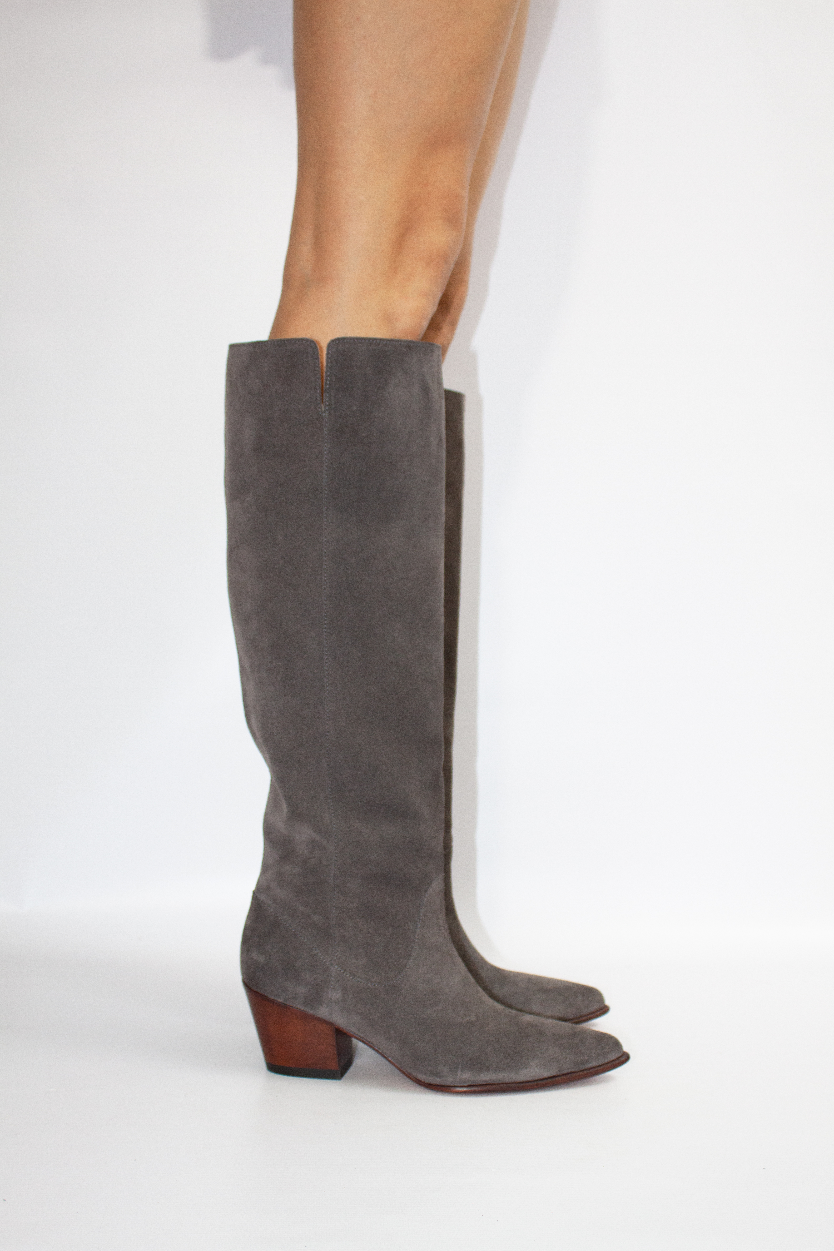 Казаки высокие из серо-коричневой замши, photo 2