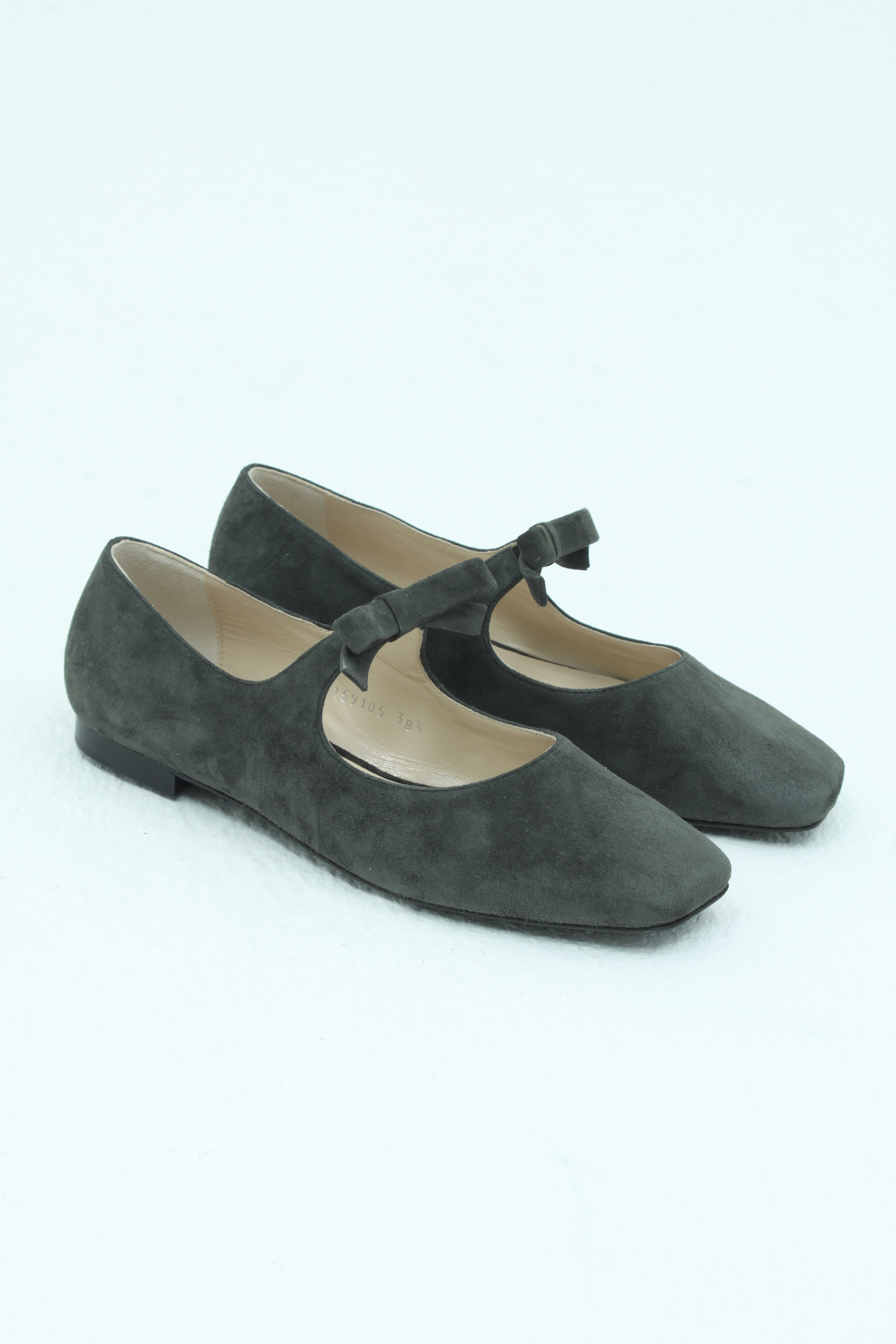 Балетки с квадратным носом с бантами замша графитового цвета, фото 2