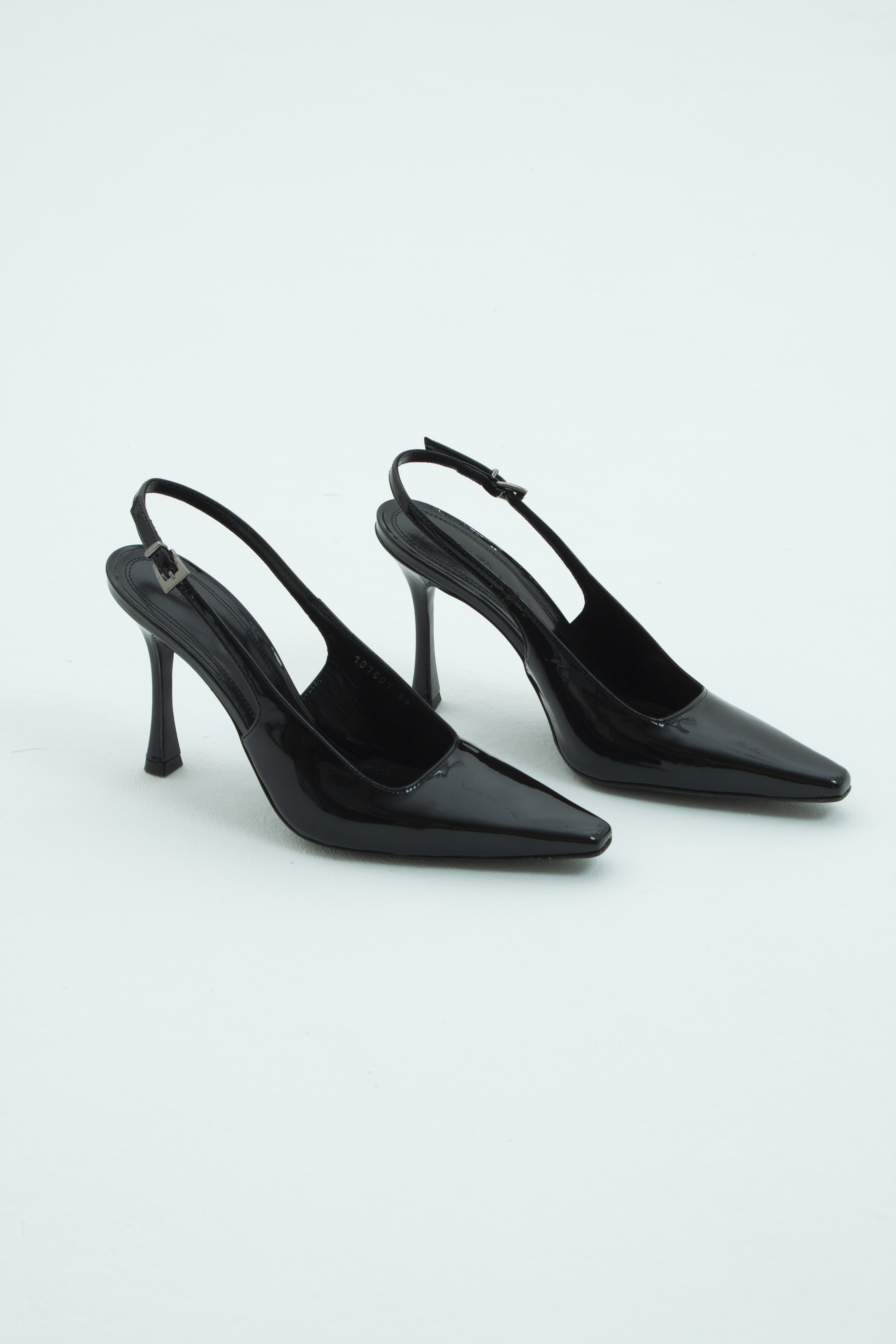 Туфли с квадратным носом на высоком каблуке черный лак , фото 2