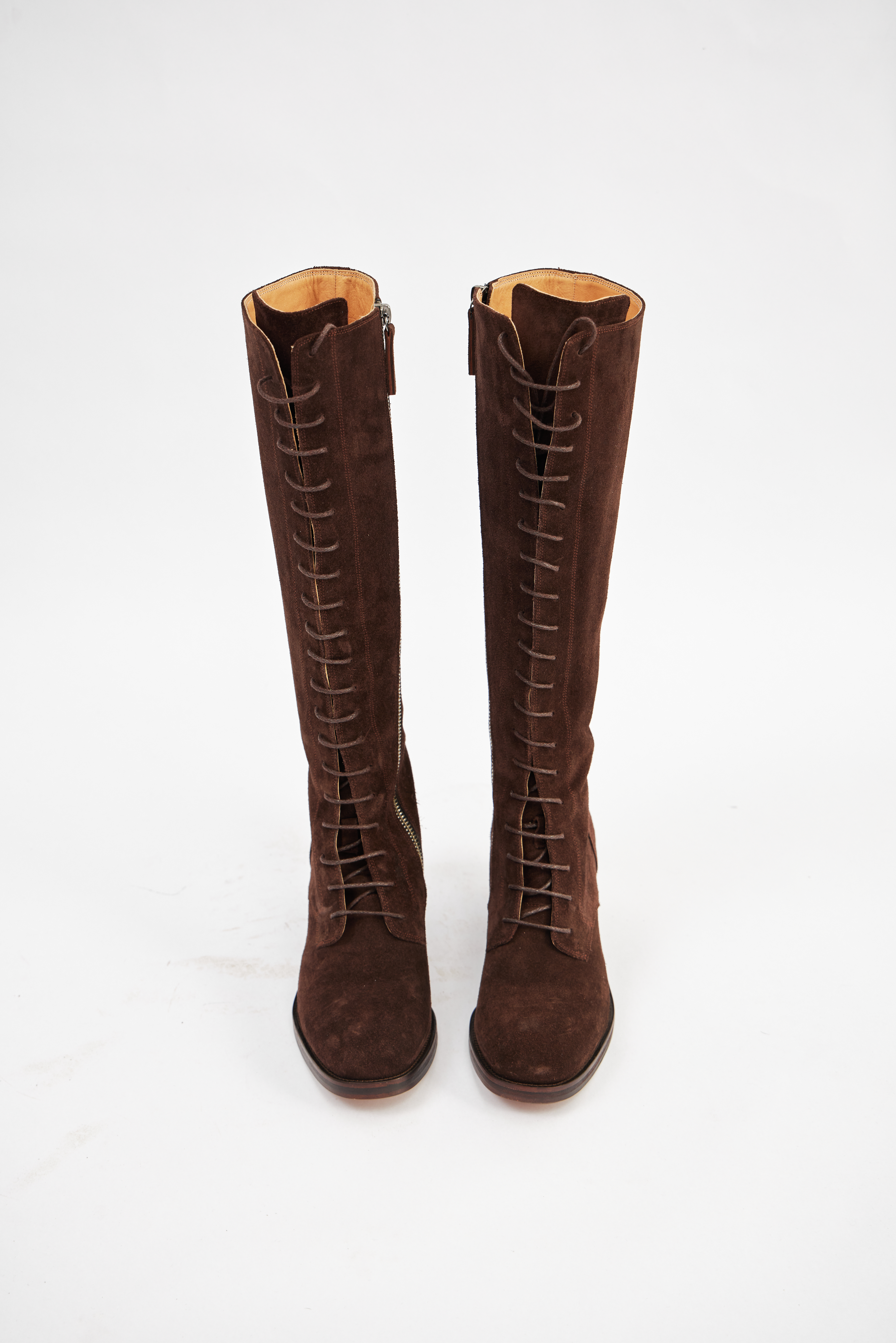 Сапоги на шнуровке шоколадного цвета (замша), фото 1