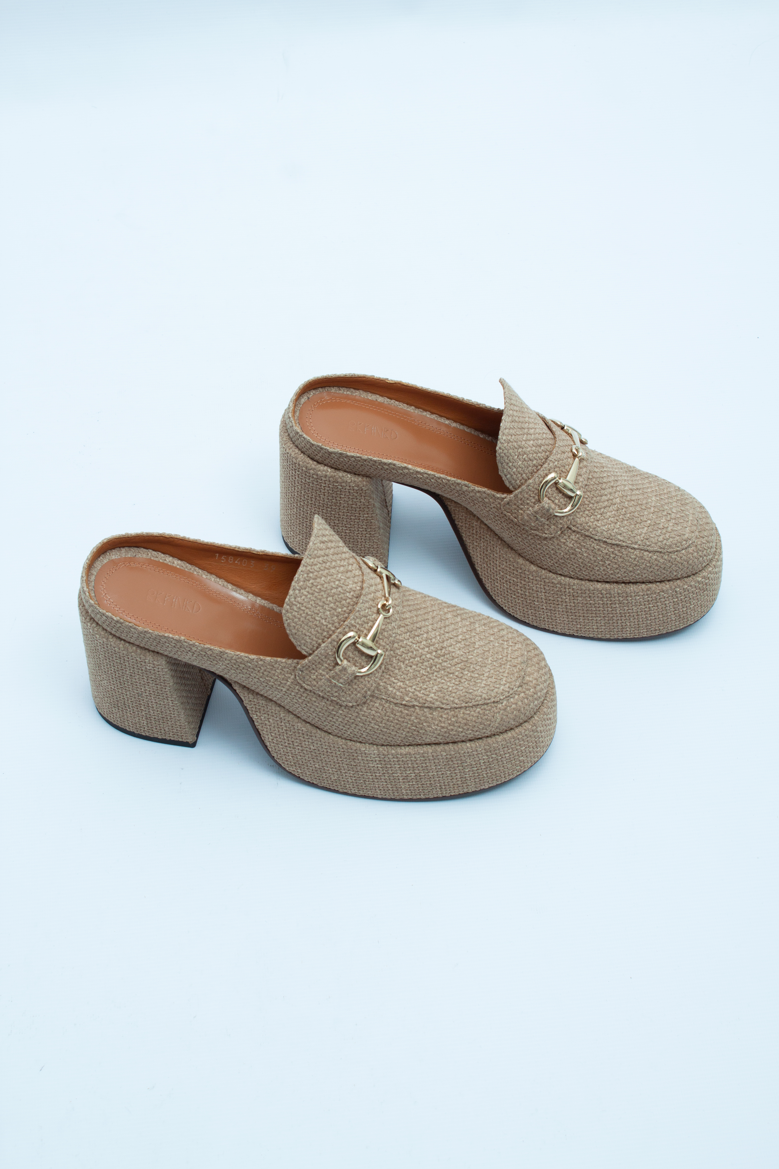 Сабо на платформе с открытой пяткой бежевая рогожка , photo 2