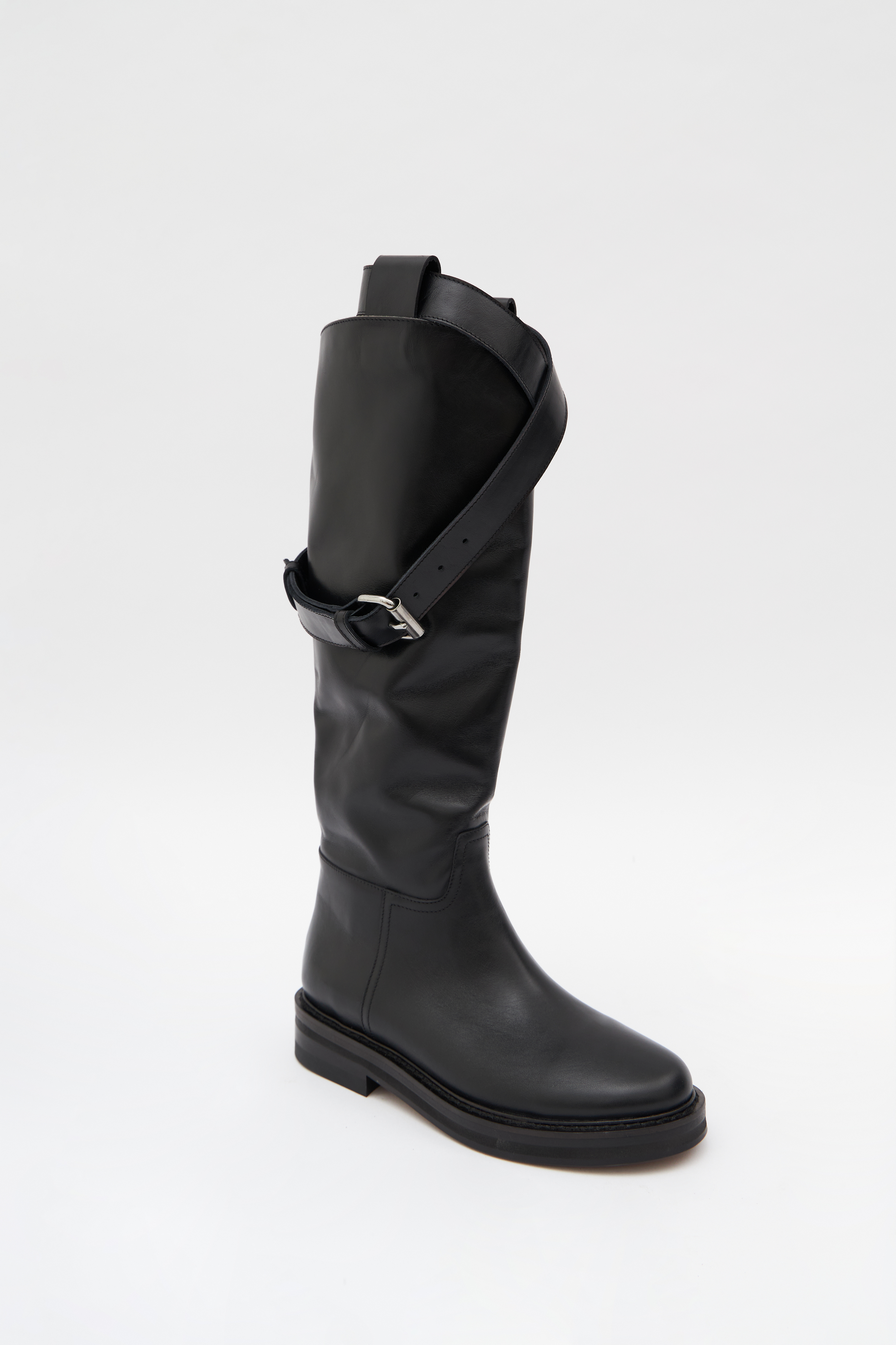 Сапоги-трубы с ремнями черные (кожа), фото 1