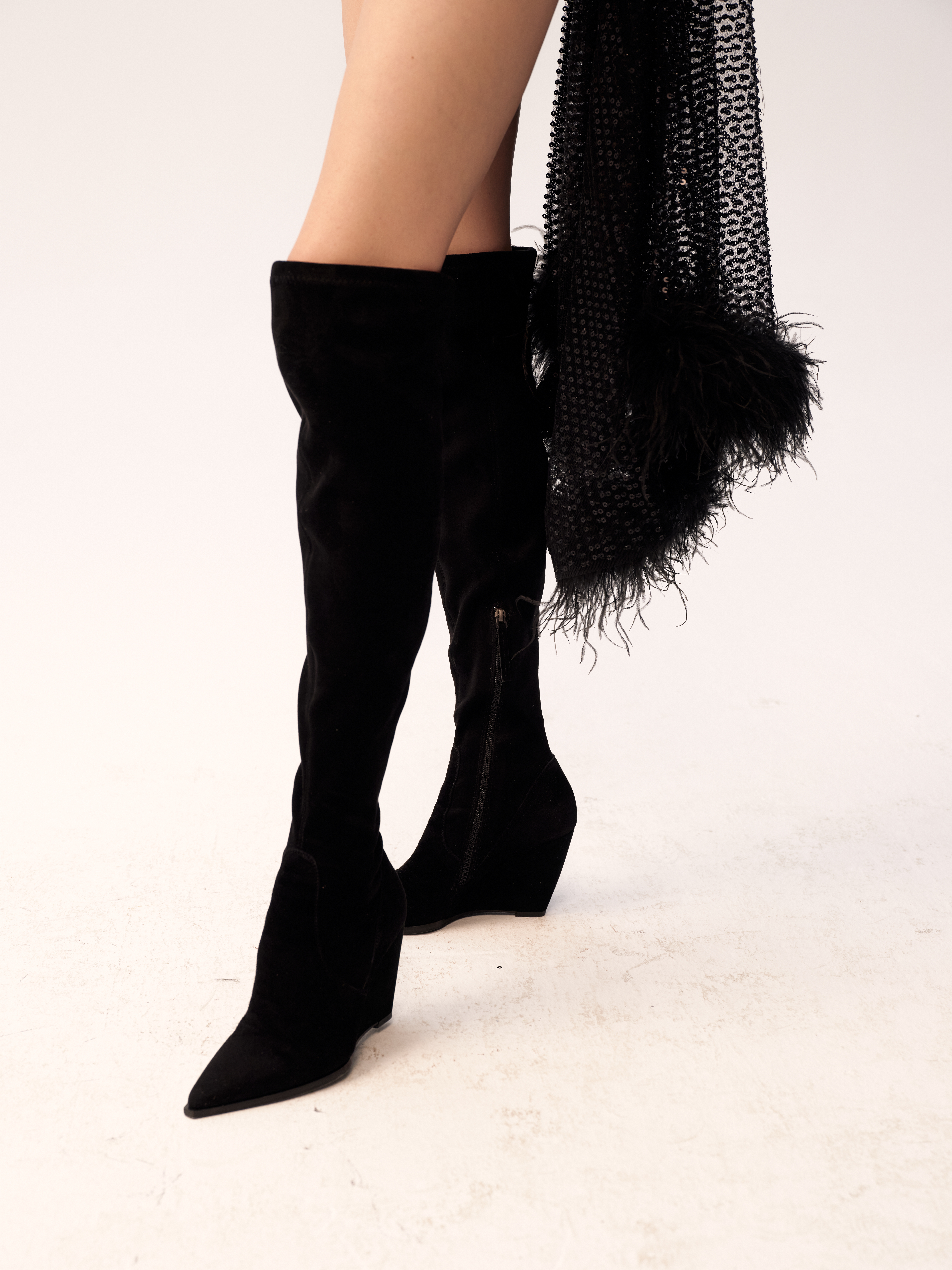 Ботильоны стрейч на танкетке черная замша, фото 2