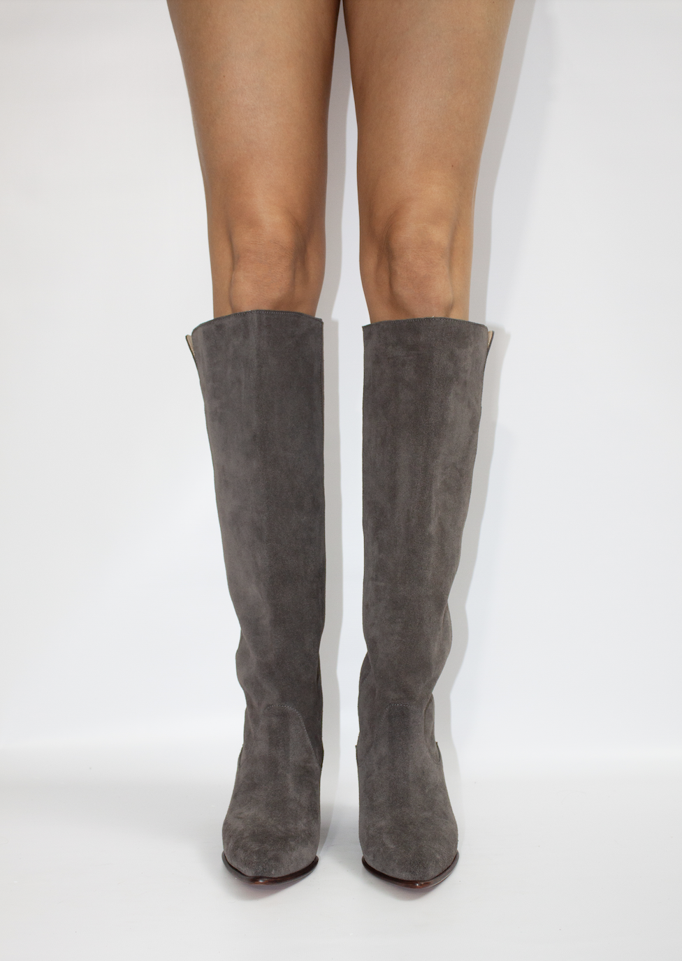 Казаки высокие из серо-коричневой замши, photo 1