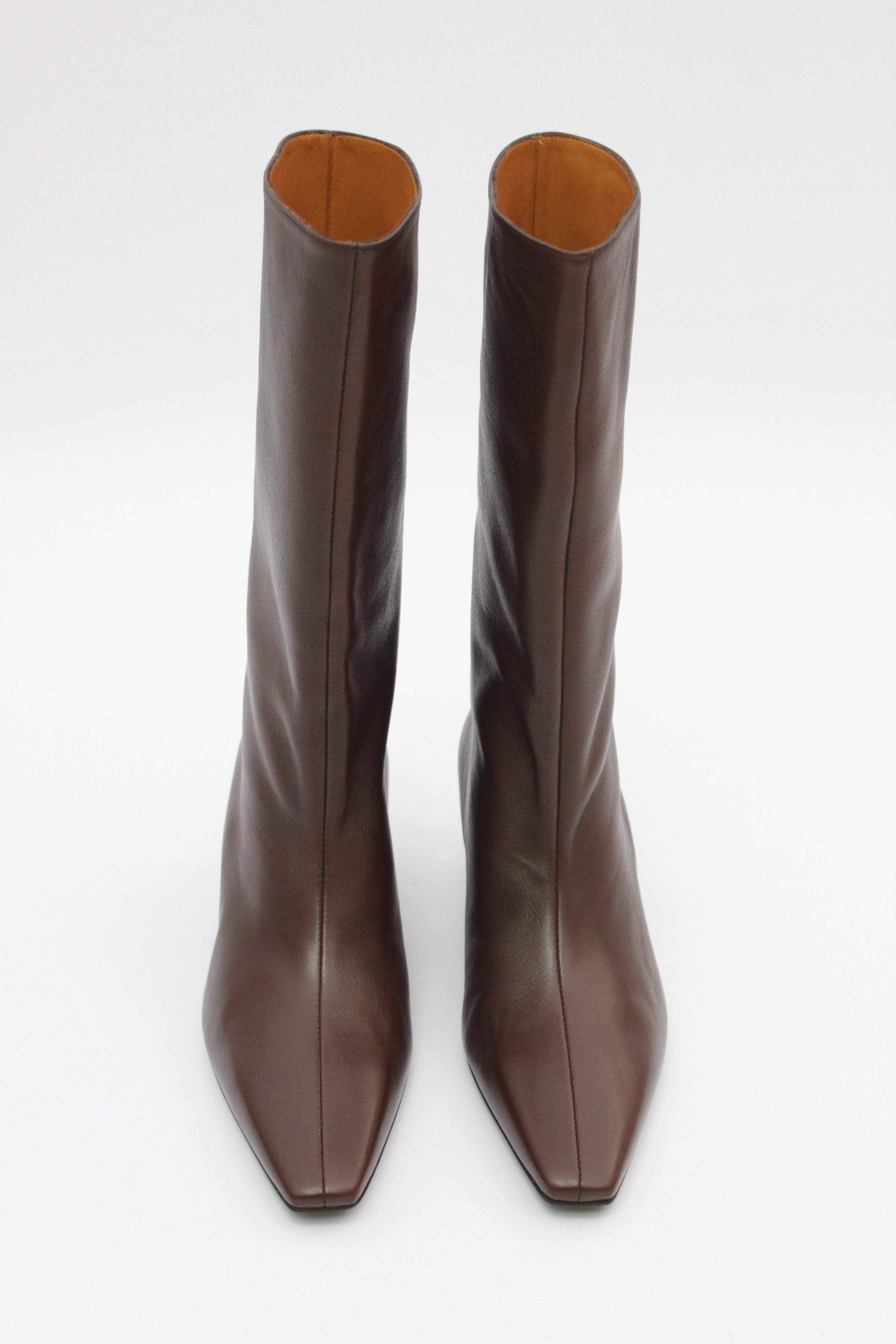 Ботильоны-трубы на низком каблуке кожа коньяк (виниче) зерненая, фото 1