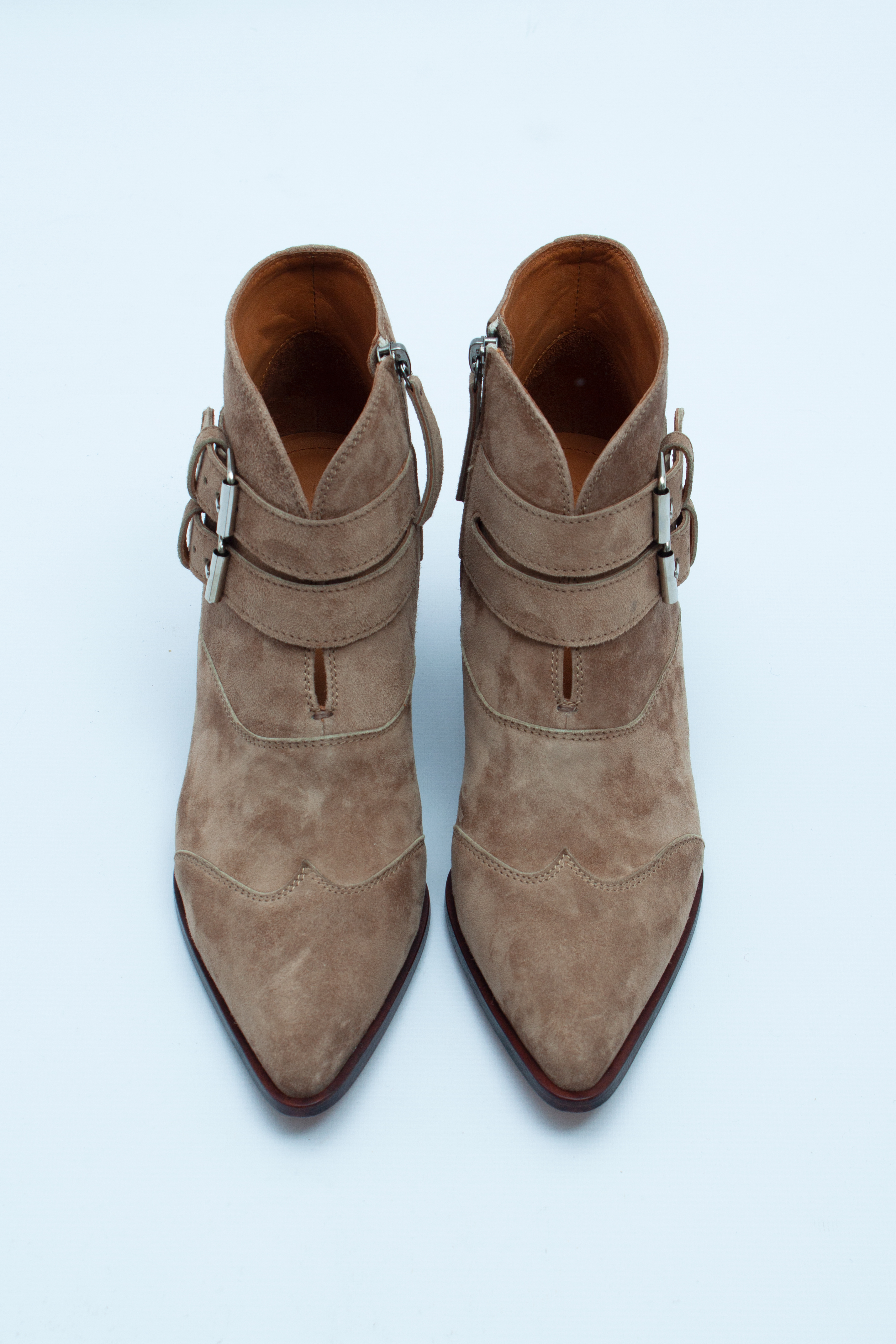 Казаки с двойным ремешком с пряжками бежевая замша , фото 1