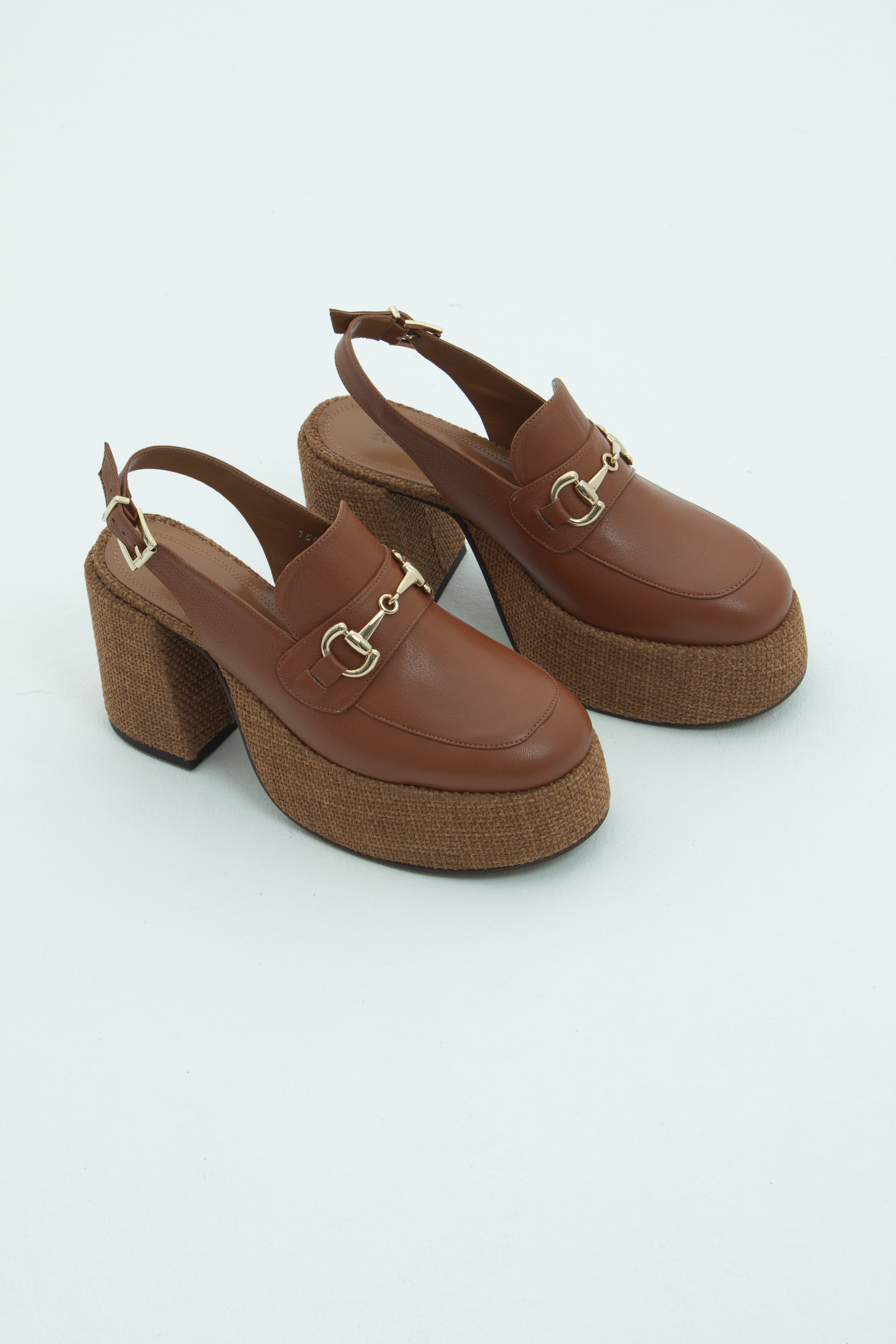 Сабо на платформе с ремешком коричневая рогожка, фото 2